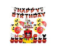 SMLHPARTY Mickey Birthday Party Decorations Pack: Banner, Balloons, Cake Toppers - Red, Cartoon