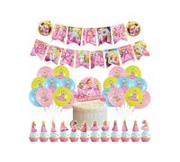 SMLHPARTY Princess Peach Birthday Party Decorations: 18pcs Balloons, 1pcs Banner, 13pcs Cake Toppers - Pink, Princess Peach Pattern