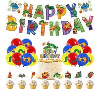 SMLHPARTY The Very Hungry Caterpillar Birthday Balloons, Banner, Cake Toppers - Bright, Cartoon, Includes Balloon Bow