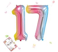 Smlpuame 40 Inch Number Balloons 0-9 Rainbow Gradient Large Number 17 Balloons, Digital Balloons for Birthday Party Celebration Decorations, Helium Foil Number Balloons for Wedding Anniversary