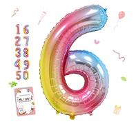 Smlpuame 40 Inch Number Balloons 0-9 Rainbow Gradient Large Number 6 Balloons, Digital Balloons for Birthday Party Celebration Decorations, Helium Foil Number Balloons for Wedding Anniversary