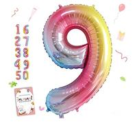 Smlpuame 40 Inch Number Balloons 0-9 Rainbow Gradient Large Number 9 Balloons, Digital Balloons for Birthday Party Celebration Decorations, Helium Foil Number Balloons for Wedding Anniversary