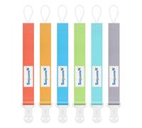 Smlpuame Dummy Clip Boys Girl,6 Pack BPA Free Soother Chain,Pacifier Holder Clips for Teether Toy,Baby Dummy Strap Clip Universal Design Fit All Pacifiers Baby Teething Toys,Newborn Baby Gift(Pure)