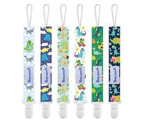 Smlpuame Dummy Clip Boys Girl,6 Pack BPA Free Soother Chain,Pacifier Holder Clips for Teether Toy,Baby Dummy Strap Clip Universal Design Fit All Pacifier Baby Teething Toys,Newborn Baby Gift-Dinosaur2