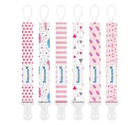 Smlpuame Dummy Clips Girl,6 Pack BPA Free Soother Chain,Pacifier Holder Clips for Teether Toy,Baby Dummy Strap Clip Universal Design Fit All Pacifiers Baby Teething Toys,Newborn Baby Shower(Pink)