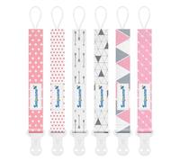 Smlpuame Dummy Clips Girl,6 Pack BPA Free Soother Chain,Pacifier Holder Clips for Teether Toy,Baby Dummy Strap Universal Design Fit All Pacifiers Baby Teething Toys,Baby Gift(Pink & Grey)