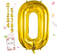Smlpuame Gold Number 0 Balloons, 40 Inch Large Foil Balloon 0-9 Helium Digital Balloons, Self Inflating Number Balloon for Boys Girls Men Women Birthday Party Celebration Decorations Supplies