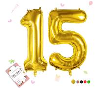 Smlpuame Gold Number 15 Balloons, 40 Inch Large Foil Balloon 0-9 Helium Digital Balloons, Self Inflating Number Balloon for 15th Birthday Party Celebration Decorations Supplies Wedding Anniversary