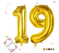 Smlpuame Gold Number 19 Balloons, 40 Inch Large Foil Balloon 0-9 Helium Digital Balloons, Self Inflating Number Balloon for 19th Birthday Party Celebration Decorations Supplies Wedding Anniversary