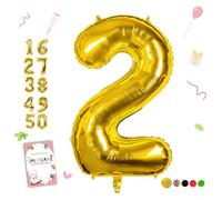 Smlpuame Gold Number 2 Balloons, 40 Inch Large Foil Balloon 0-9 Helium Digital Balloons, Self Inflating Number Balloon for 2nd Birthday Party Celebration Decorations Supplies Wedding Anniversary