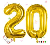 Smlpuame Gold Number 20 Balloons, 40 Inch Large Foil Balloon 0-9 Helium Digital Balloons, Self Inflating Number Balloon for 20th Birthday Party Celebration Decorations Supplies Wedding Anniversary