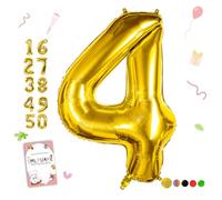 Smlpuame Gold Number 4 Balloons, 40 Inch Large Foil Balloon 0-9 Helium Digital Balloons, Self Inflating Number Balloon for 4th Birthday Party Celebration Decorations Supplies Wedding Anniversary