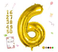 Smlpuame Gold Number 6 Balloons, 40 Inch Large Foil Balloon 0-9 Helium Digital Balloons, Self Inflating Number Balloon for 6th Birthday Party Celebration Decorations Supplies Wedding Anniversary