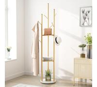 Smlttel Gold Coat Rack, Metal Coat Racks Freestanding with Marble Base, Modern Coat Tree with 3 Shelves and 9 Hooks, Easy Assembly Coat Hanger Stand for Entryway, Hallway, Bedroom