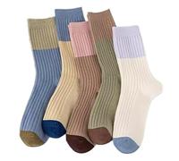 SMMZRF 3/5 Pair Warm Casual Cotton Mid-Calf Socks Retro Striped Color Matching Cotton Socks-A1-5 Bayer