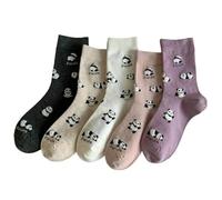 SMMZRF 3/5 Pairs Fashionable Women'S Cartoon Panda Print Cute College Style Cotton Mid-Tube Socks-A1-5Pair