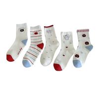 SMMZRF 3/5 Pairs Fashionable Women'S Cartoon Panda Print Cute College Style Cotton Mid-Tube Socks-A2-5Pair