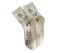 SMMZRF 3/5 Pairs Fashionable Women'S Cartoon Panda Print Cute College Style Cotton Mid-Tube Socks-Beige-3Pair