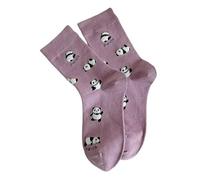 SMMZRF 3/5 Pairs Fashionable Women'S Cartoon Panda Print Cute College Style Cotton Mid-Tube Socks-Purple-3Pair