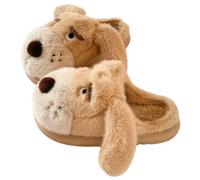 SMMZRF Clogs Women'S Winter Home Non-Slip Cotton Shoes Warm Cute Cartoon Puppy Plush Slippers-Khaki-36-37