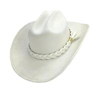 SMMZRF Cowboy Hat Fashion Faux Suede Cowboy Hat with Braided Belt Outdoor Knight Jazz Hat-White-56-58Cm