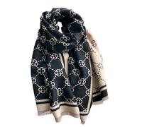 SMMZRF Scarf Double-Sided Four-Leaf Clover Tassel Scarf Imitation Cashmere Warm Shawl Autumn And Winter-Black