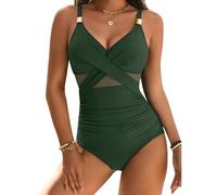 SMMZRF Swimsuit Mesh Cross-Body Swimsuit, Women'S Tight-Fitting And Supportive Swimwear, Beachwear-Army Green-S