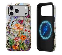 SmoBea for iPhone 17 Pro Case Cute Wildflower Phone Case Wireless Charging Compatible Dual-Layer - Soft Silicone Inner + Hard Outer Shell,Marble Pressed Flowers - Glossy