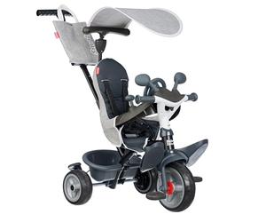 Smoby - Baby Driver Grey Tricycle - 3 in 1 Evolutionary - Parental Handle Adjustable to 3 Heights - Parking Brake, Footrest, Anti-UV Sunshade - From 10 Months to 3 Years - Made in Spain