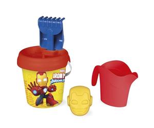 Smoby - Iron Man Bucket Set - Includes Watering Can, Shovel, Sand Mold, Sieve, and Rake - Recycled Material - Suitable for Ages 18 Months and Up - Made in France