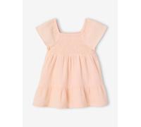 Smocked Dress in Cotton Gauze for Babies rosy apricot