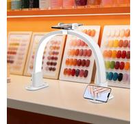 SMOCTAR Half Moon Light for Nail Desk, Arch Manicure Table Lamp for Nail Tech with Phone Holder, Stepless Di686mming Half Moon Esthetician Light for Beauty Salon, Tattoo (White-2)