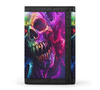 Smog Skull Horror Psychedelic Wallet for Men Slim Minimalist Tri-fold ID Window 9-13 Cards