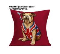 (Smoke, 50*50cm/19.69*19.69in) Jack The Union Flag Bulldog Peachskin Pillowcase Cigar Home Decoration Print