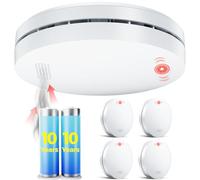 Smoke Alarm 10-Year Battery, DIN EN 14604 Test Victories Smoke Detector, Fire Alarm, Self-Adhesive, Smoke Alarm >85dB Alarm - 5 Set