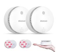 Smoke Alarms for Home, 10 Years Replaceable Battery Smoke alarm with Magnetic Adhesive Pads, Fire alarm, Smoke Detector with Silence/Test Button, Conforms to EN 14604 Standard (2pcs)