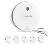 Smoke Alarms for Home, 5 Pack Smoke Alarms,10 Years Replaceable Battery Smoke Alarm, Fire Alarm with Silence/Test Button, Alarms Can Be Mute by Any Remote Control, Conforms to EN 14604 Standard