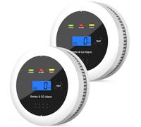 Smoke and Carbon Monoxide Alarm, Dual Sensor Combination Smoke Alarm and Carbon Monoxide Detector and Replaceable Battery Smoke and CO Alarm with Digital Display for Your Home, Garage, Office, 2-Pack