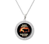 Smoke Brisket Not Meth Women's Custom Pendant Necklace Round Diamond Necklaces Jewelry Gifts for Men Birthday