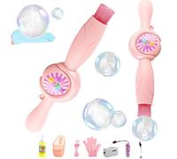 Smoke Bubble Machine, Cute Rechargeable Smoke Bubbles Machine Wand With Colorful Light, Fun Science Experiments, Kids Toys for Parent-Child Interaction (Pink)