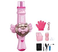 Smoke Bubble Machine, Elastic Colorful Bubble Fog Wands, Bubble Machine Kids with Colorful Light & Fog Effect, Rechargeable Interactive Magic Soap Blower, for Kids (Pink Magic Wand)