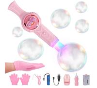 Smoke Bubble Machine, Magic Elastic Bubbles Fog Wand with Colorful Lights & Music, Interactive Elastic Bubbles Game, Rechargeable Bubble Blowing Machine for Birthday Party Outdoor
