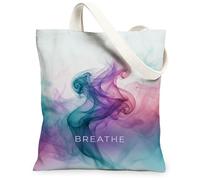 Smoke Canvas Tote Bag for Women, Modern Artistic Swirl Gradient None Turquoise Washable Reusable Everyday Tote Bag Ideas Fo, Turquoise, 13x15 Inch