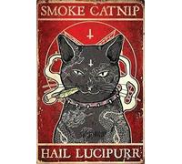 Smoke Catnip Literature Black Cat Decor Poster Wall Art Tin Sign Decor Metal Sign Poster 8X12 Inches