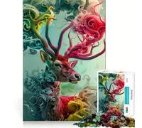 Smoke Colors Deer 1000 Piece Jigsaw Puzzles for Adults Teenagers Solid Logic Toy Quiet Fun Precision Cut Santa Wish Pick (38x26cm)