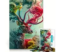 Smoke Colors Deer Hard Jigsaw Puzzle for Adults 1000 Pieces Pure Logic Toy Home Activity Clean Cut Lovely Gift (38x52cm)