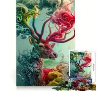 Smoke Colors Deer Hard Jigsaw Puzzle for Adults 1000 Pieces Pure Logic Toy Home Activity Clean Cut Lovely Gift (38x52cm)