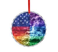 Smoke Gay LGBT Flag Christmas Hanging Ornaments Crystal Glass Round Pendant Gifts for Xmas Trees Home Offices