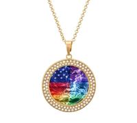 Smoke Gay LGBT Flag Stylish Circle Necklace Pendant Multicolored Diamond Necklaces Jewelry Gift for Women