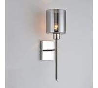 Smoke Glass Cylinder Wall Sconce Bathroom Chrome Modern Long Slim Hallway Light with Pull Chain Switch Hardwired Mid Century Lamp for Bedroom Living Room Indoor,Without Switch(Without Switch)